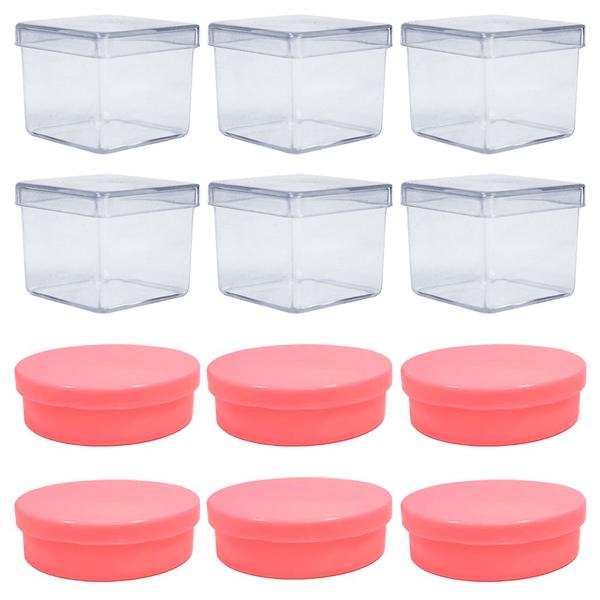 Imagem de Kit 40 Latinhas Rosa 5cm e 40 Caixinhas 5cm Incolor Para Festas Chá de Bebê