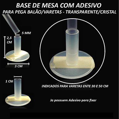 Imagem de Kit 40 Pega Balão Vareta Suporte Grande Grosso Bubble Metalizado Led Transparente 50 Cm + 40 Bases De Mesa C/Adesivo