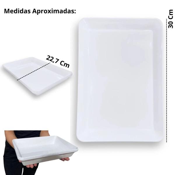 Imagem de Kit 40 Travessas 30 Cm Prato Retangular para Buffet Restaurante Melamina Premium Profissional Branca  Bestfer 