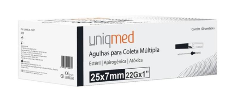 Imagem de Kit 400Un Agulha Para Coleta Multipla 25X7Mm 22G Uniqmed