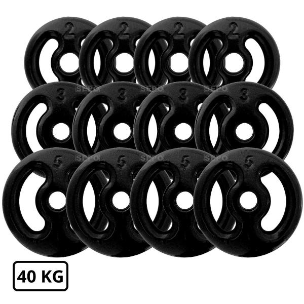 Imagem de Kit 40Kg Anilhas Emborrachadas Pretas com Barras de 40cm e 1,20m