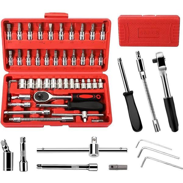 Imagem de Kit 46 Peças Soquete Aço Crv1/4 Kit Catraca + Chave Allen