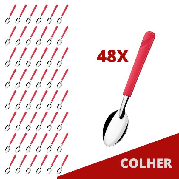 Kit 48 Colheres de Sopa Vermelho Luna Aço Inox e Plástico - Taumer Imagem de Kit 48 Colheres de Sopa Vermelho Luna Aço Inox e Plástico