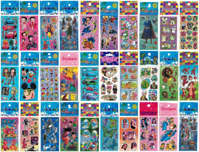 Imagem de Kit 480 Cartelas Adesivo Infantil Sticker Vários Personagens de Menino e Menina