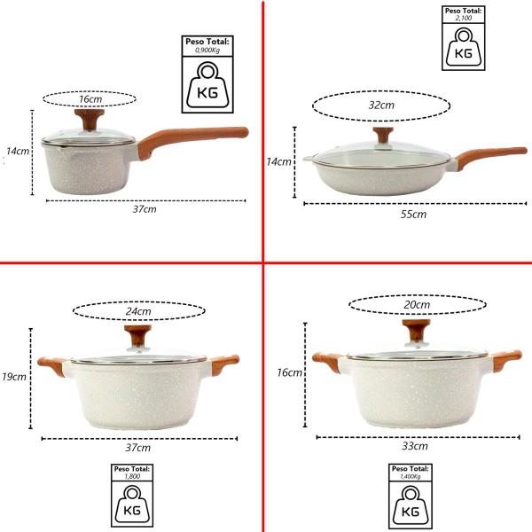 Imagem de Kit 4pç Caçarolas Frigideiras Antiaderente Temperatti Bianco