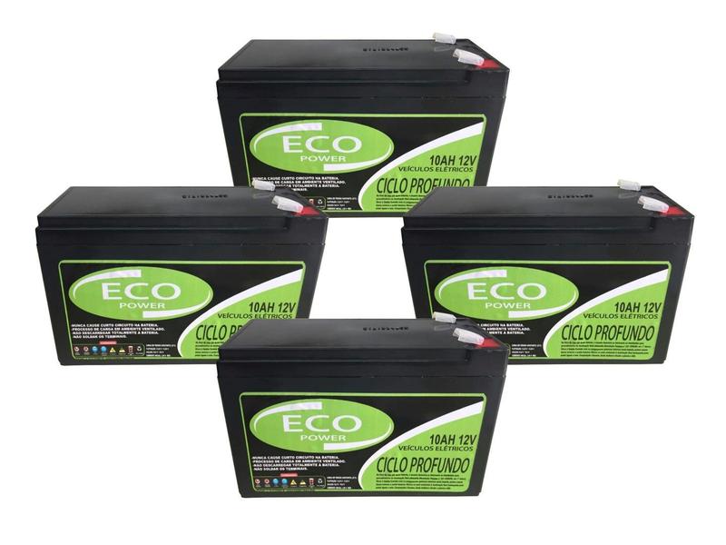 Imagem de Kit 4un Baterias Seladas para Bicicleta Elétrica Nobreak 10Ah 12V - Eco Power