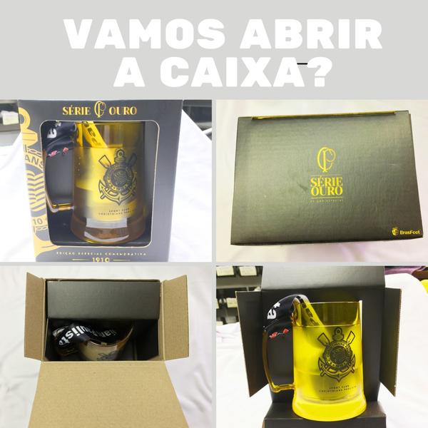 Imagem de Kit 4Un Caneca Copo Gel 300ml + Cordão 65cm Isolante Térmico Chopp Cerveja Corinthians Série Ouro