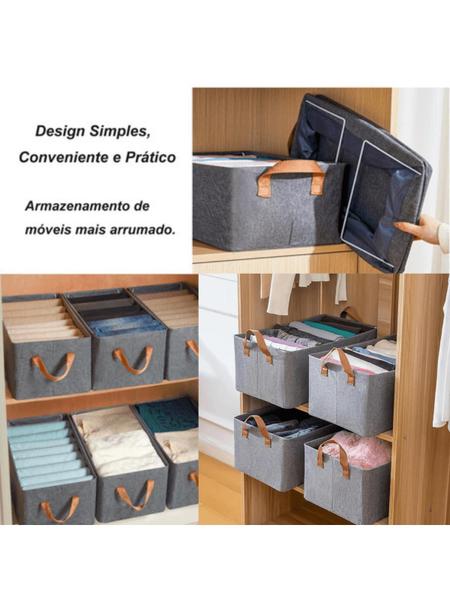 Imagem de Kit 4un Cesto Organizador Prático Para Roupas Arrumação Prateleira Guarda-Roupa Caixa Personal Organizer Separador Dobrável Multiuso Grande