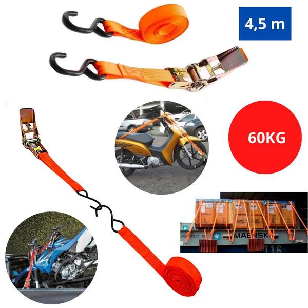 Imagem de Kit 4un Cinta Prendedor Fixador De Cargas Catraca 60kg 4,5mx2,5cm Amarraçao Bike Moto Barco Caiaque Bagagem Navio Container Jet ski Bicicleta Caminhao