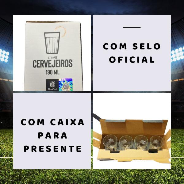 Imagem de Kit 4Un Copo Americano Vidro 190ml Tradicional Bar Cerveja Escudo Time Corinthians Oficial