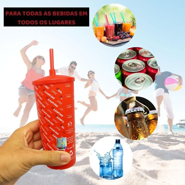 Imagem de Kit 4Un Copo Plástico Vermelho C/ Tampa + Canudo 500ml Infantil Criança Time São Paulo Oficial