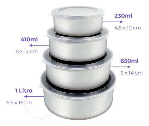 Kit 4un Tigelas Aço Inox C/ Tampa Potes p/ guardar alimentos - Clink Imagem de Kit 4un Tigelas Aço Inox C/ Tampa Potes p/ guardar alimentos
