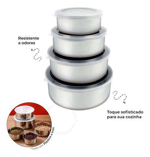 Kit 4un Tigelas Aço Inox C/ Tampa Potes p/ guardar alimentos - Clink Imagem de Kit 4un Tigelas Aço Inox C/ Tampa Potes p/ guardar alimentos