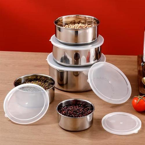Kit 4un Tigelas Aço Inox C/ Tampa Potes p/ guardar alimentos - Clink Imagem de Kit 4un Tigelas Aço Inox C/ Tampa Potes p/ guardar alimentos