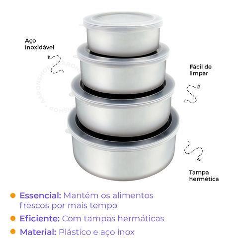 Kit 4un Tigelas Aço Inox C/ Tampa Potes p/ guardar alimentos - Clink Imagem de Kit 4un Tigelas Aço Inox C/ Tampa Potes p/ guardar alimentos