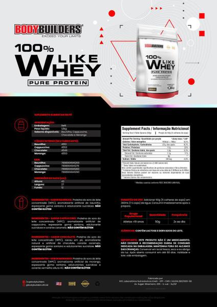 Imagem de KIT 4x 100% Like Whey 1.8kg (Baunilha + Cappuccino + Chocolate + Morango) - Bodybuilders