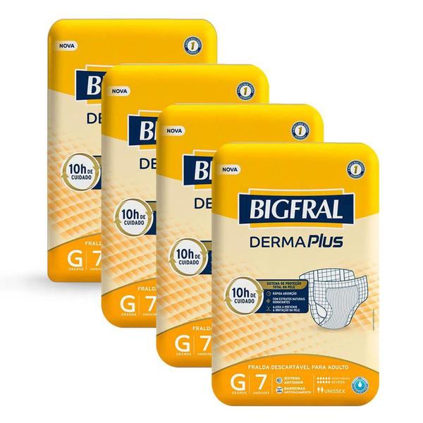 Imagem de Kit 4X 7 Tiras Fralda Geriátrica Bigfral Derma Plus Tamanho G Descartáveis