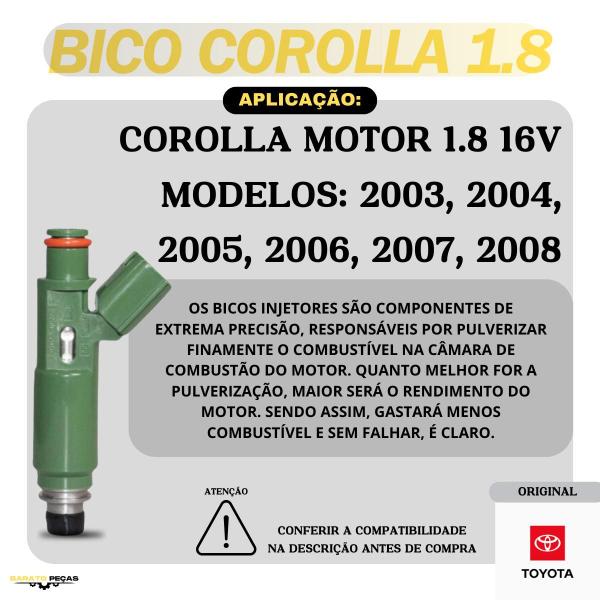 Imagem de Kit 4x Bico Injetor Toyota Corolla Fielder 2003 2004 2005 2006 2007 2008 1.8 16v 040