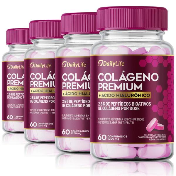 Imagem de Kit 4x Colágeno Premium com Ácido Hialurônico - 2,5g de Peptídeos Bioativos por Dose, Sem Glúten, Sabor Tutti-Frutti