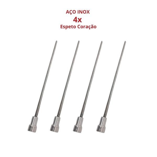 Imagem de Kit 4x Espetos De Inox 50cm Coração Laurindos Churrasqueiras