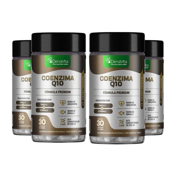 Imagem de Kit 4x Frascos Coenzima Q10 + Ômega 3 + Vitamina E Coq10, Tcm - Vegano - Denavita