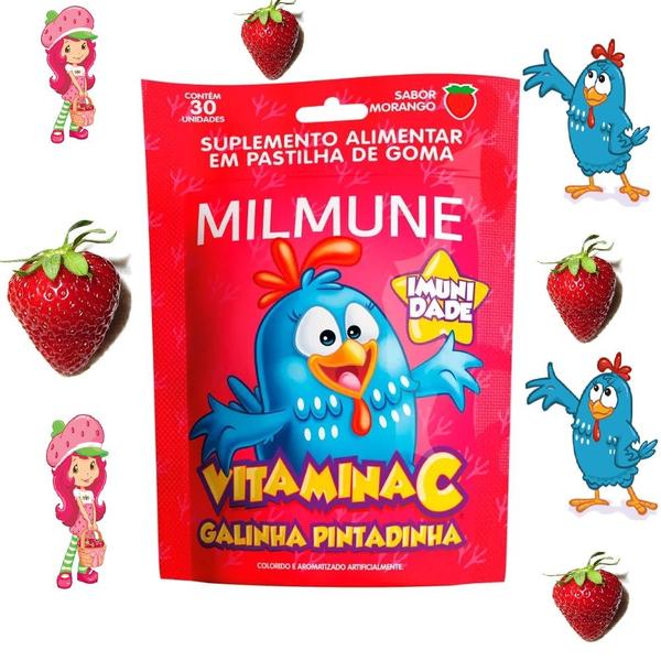 Imagem de Kit 4x  Milmune Galinha Pintadinha Morango 30 Un Ecofitus