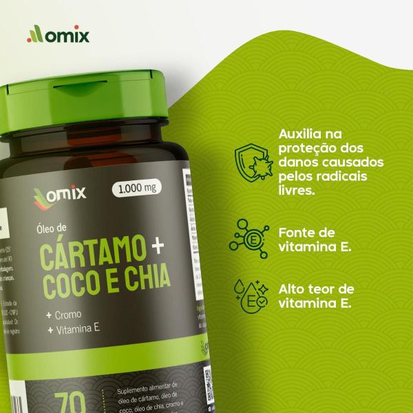 Imagem de Kit 4X-Óleo Cártamo, Coco,Chia E Vitamina E-70 Cápsulas-Omix