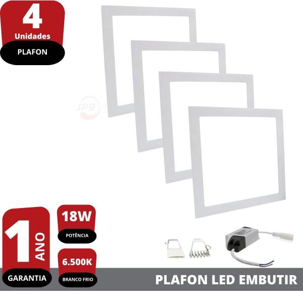 Imagem de Kit 4X Plafon Painel Led 18w Branco Frio Quadrado Embutir