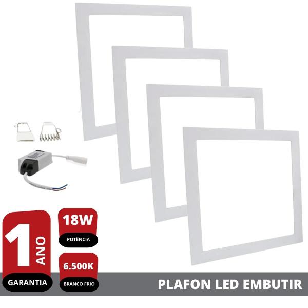 Imagem de Kit 4X Plafon Painel Led 18w Branco Frio Quadrado Embutir