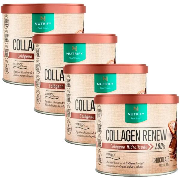 Imagem de Kit 4x Potes Collagen Renew Chocolate Colágeno Verisol  300g Proteína Renovo