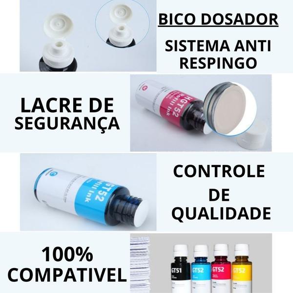 Imagem de Kit 4x Refil Tinta para Hp Gt51 Gt52 PRETO + COLORS Compativel gt5822 316 416 517 617 Smart Tank Series