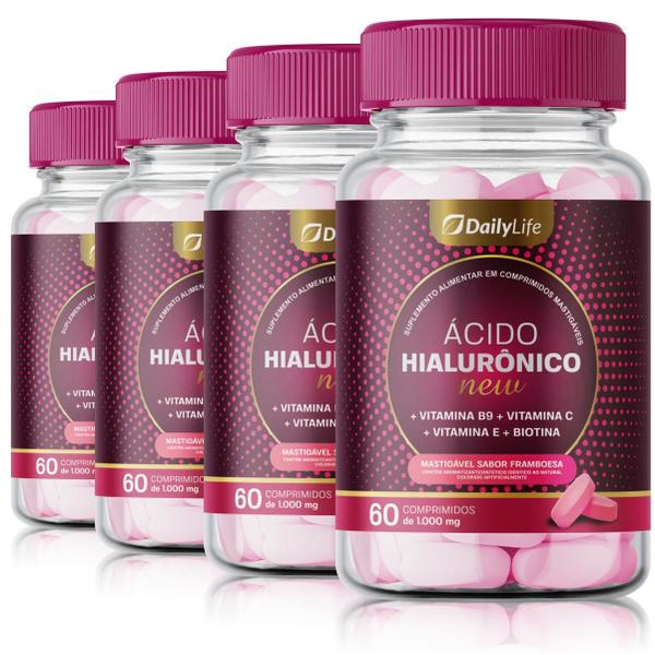 Imagem de Kit 4x Suplemento Acido Hialuronico + Vitaminas C E e Biotina  60 Comprimidos Zero Açúcar Sem Glúten