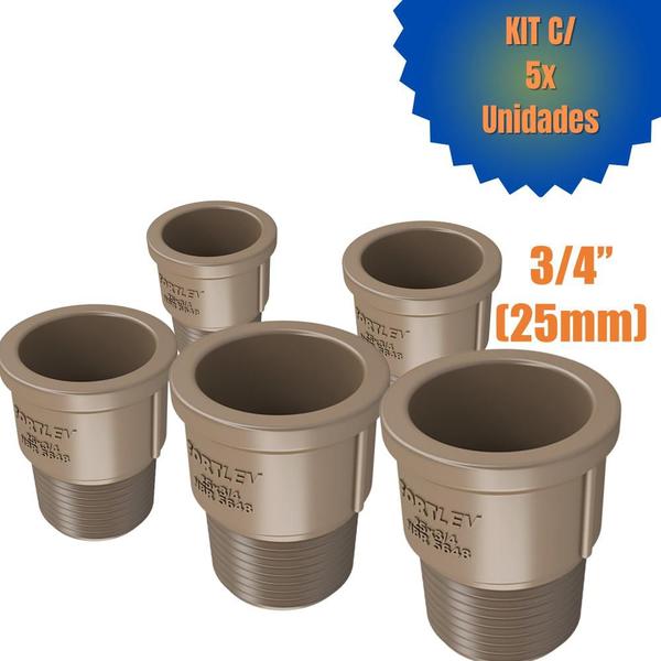 Imagem de Kit 5 Adaptador Curto Soldável Roscável PVC Marrom Água Fria De 3/4" Polegadas 25 mm Fortlev