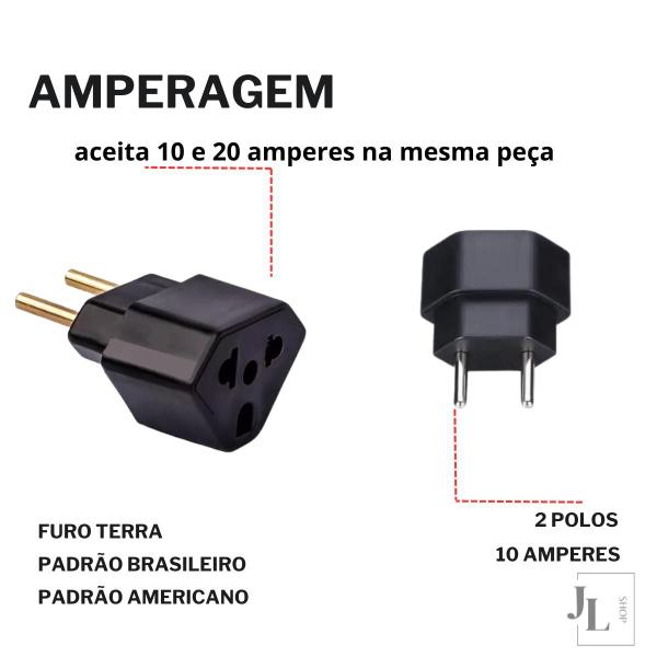 Imagem de Kit 5 Adaptador De Tomada Padrão Novo E Antigo Universal 10 e 20 Amperes