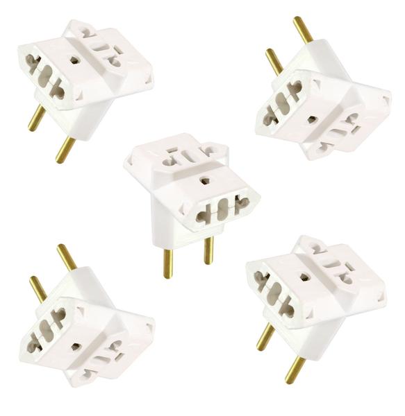 Imagem de Kit 5 Adaptador Tomada Benjamin Plug T 3 Entradas 3 Pinos 2P 10A/20A Universal