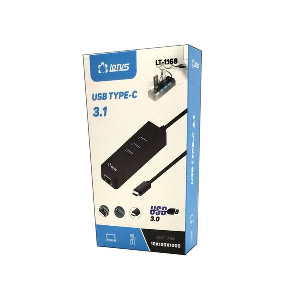 Imagem de Kit 5 Adaptador Usb-C 3 Saída Usb3.0 Rj45 P Notebook Lt-1168