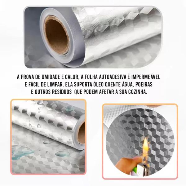 Kit 5 Adesivos Aluminio Decorativo P/ Parede Cozinha Fogão - RT Imagem de Kit 5 Adesivos Aluminio Decorativo P/ Parede Cozinha Fogão