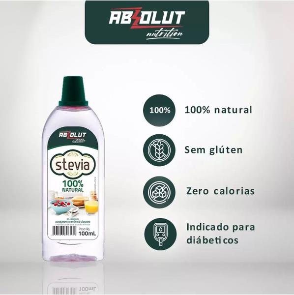 kit 5 Adoçante Dietético Stévia Estévia Estevia 100ml Natural Não Amarga - absolut Imagem de kit 5 Adoçante Dietético Stévia Estévia Estevia 100ml Natural Não Amarga