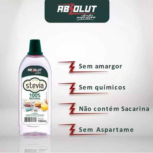 kit 5 Adoçante Dietético Stévia Estévia Estevia 100ml Natural Não Amarga - absolut Imagem de kit 5 Adoçante Dietético Stévia Estévia Estevia 100ml Natural Não Amarga