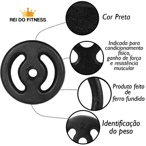 Kit 5 Anilhas Peso Ferro 2kg Academia Musculação - Rei do Fitness Imagem de Kit 5 Anilhas Peso Ferro 2kg Academia Musculação