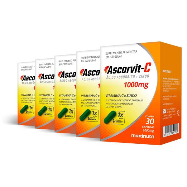 Imagem de Kit 5 Ascorvit-C Maxinutri 30 Cápsulas