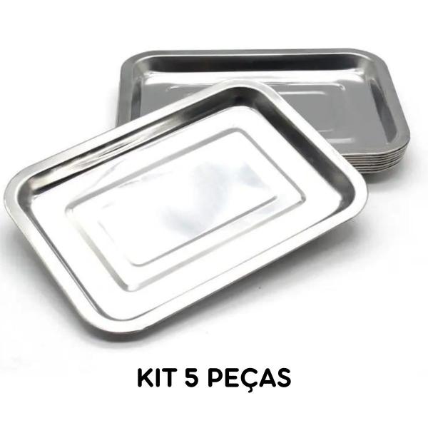 Imagem de Kit 5 Assadeiras Bandeja Retangular Aço Inox 39 x 29 cm