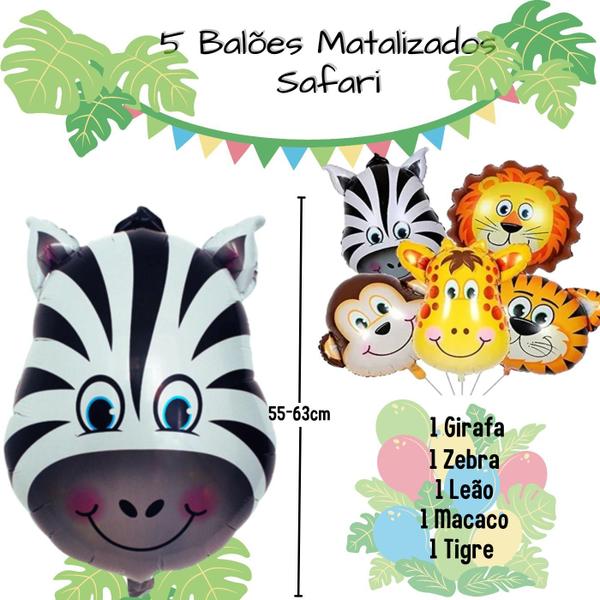 Imagem de Kit 5 Balões Metalizados Safari de 60 cm + 2 Balões Estrelas Metalizadas 45 cm + 1 Balão Número de 75 Cm