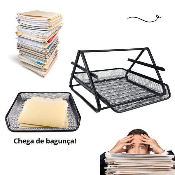 Imagem de KIT 5 Bandeja Organizadora Dupla de Papel Documentos A4 para Mesa de Escritório