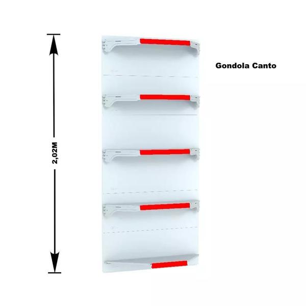 Imagem de Kit 5 Bandejas Para Gondola Canto 202 Fit 40/60 Branco Pe Vermelho