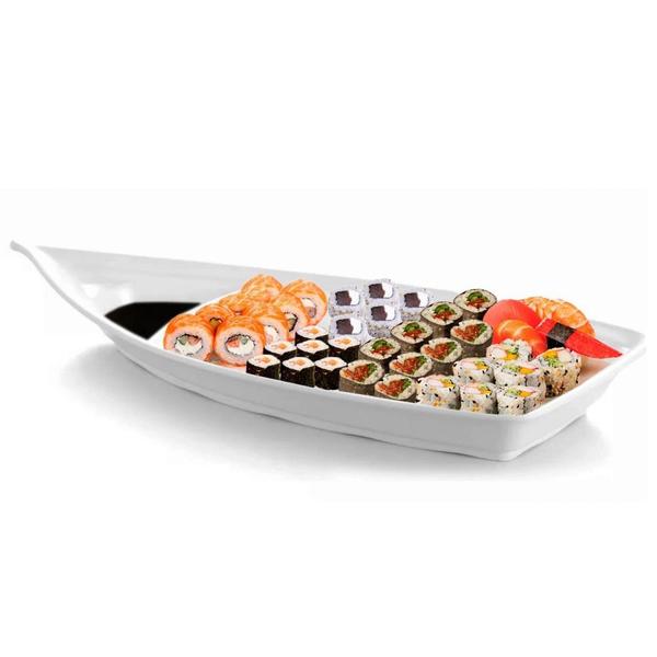 Imagem de Kit 5 Barcas 58 Cm Travessas em Melamina Branca para Servir Comida Japonesa Sushi / Acai  Bestfer 