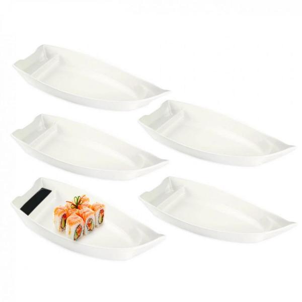 Imagem de Kit 5 Barcas para Sushi em Melamina Premium 25,5 Cm Branca  Bestfer 