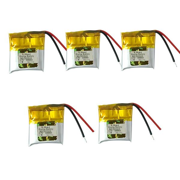 Kit 5 Bateria 80mAh C/ 3,7v 2 Fios Compatível C/ Fone de Ouvidos 501515 mm - LITER Imagem de Kit 5 Bateria 80mAh C/ 3,7v 2 Fios Compatível C/ Fone de Ouvidos 501515 mm