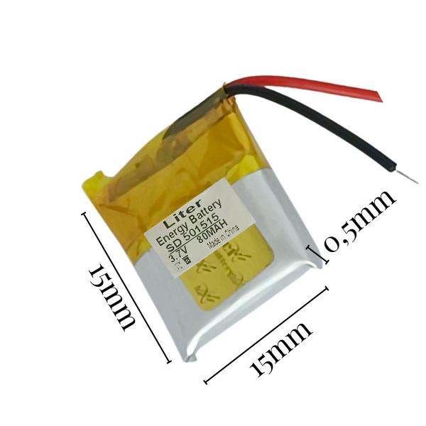 Kit 5 Bateria 80mAh C/ 3,7v 2 Fios Compatível C/ Fone de Ouvidos 501515 mm - LITER Imagem de Kit 5 Bateria 80mAh C/ 3,7v 2 Fios Compatível C/ Fone de Ouvidos 501515 mm