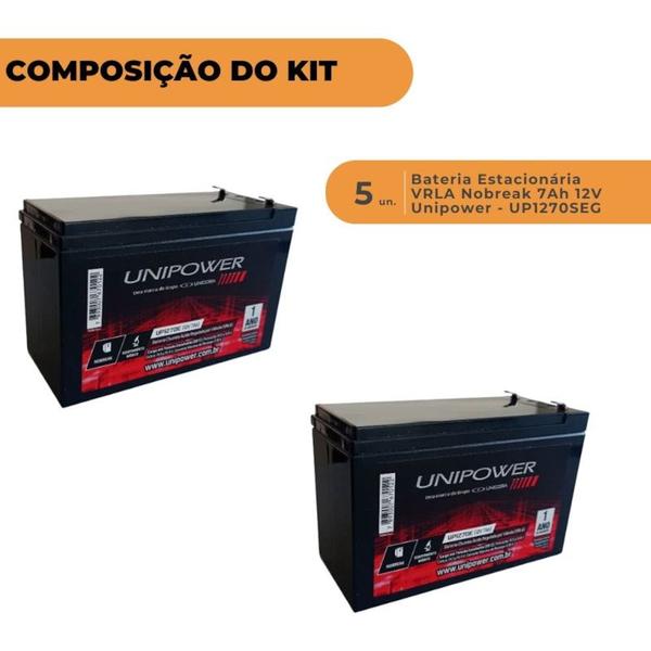 Imagem de Kit 5 Baterias Estacionária VRLA 7Ah 12V Unipower Nobreak - UP1270SEG